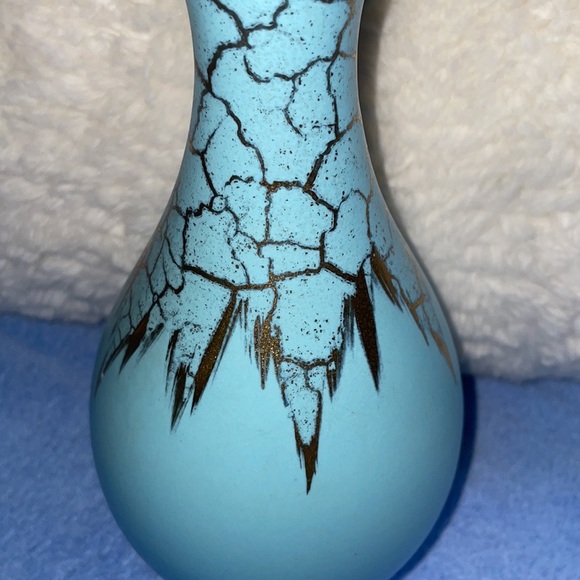 Vintage German Turquoise & Gold Ceramic Vase.  1930’s - Picture 2 of 5
